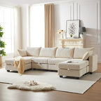 6-Piece Convertible Corduroy Modular Sectional Sofa with Storage Seats, 2 Removable Ottomans, Free Combination