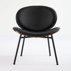 Shell Chair Single Side Chair Tripod Black Leather Lounge Chair in Walnut Finish Comfortable Backrest,Black color