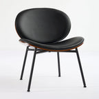 Shell Chair Single Side Chair Tripod Black Leather Lounge Chair in Walnut Finish Comfortable Backrest,Black color