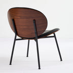 Shell Chair Single Side Chair Tripod Black Leather Lounge Chair in Walnut Finish Comfortable Backrest,Black color