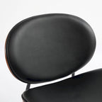 Shell Chair Single Side Chair Tripod Black Leather Lounge Chair in Walnut Finish Comfortable Backrest,Black color