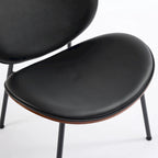 Shell Chair Single Side Chair Tripod Black Leather Lounge Chair in Walnut Finish Comfortable Backrest,Black color