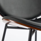 Shell Chair Single Side Chair Tripod Black Leather Lounge Chair in Walnut Finish Comfortable Backrest,Black color