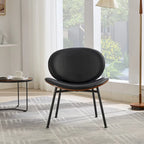 Shell Chair Single Side Chair Tripod Black Leather Lounge Chair in Walnut Finish Comfortable Backrest,Black color