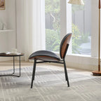 Shell Chair Single Side Chair Tripod Black Leather Lounge Chair in Walnut Finish Comfortable Backrest,Black color