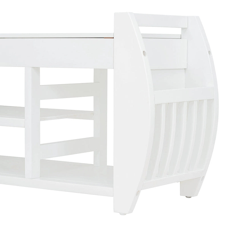 Multifunctional Storage Bench with Cushion and Curved Side Panel for Entrance and Living Room