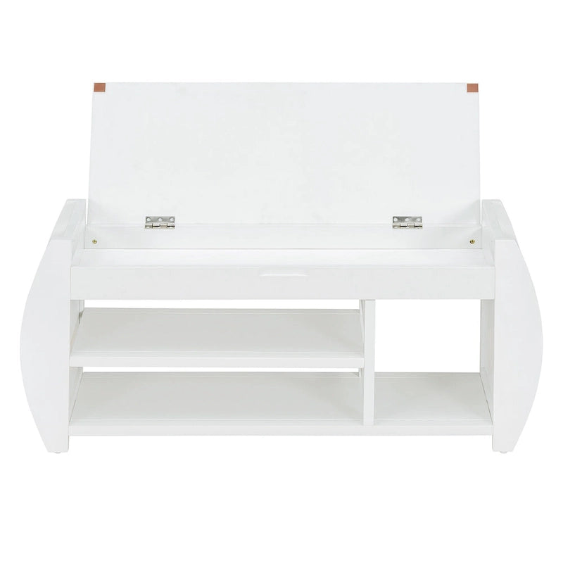 Multifunctional Storage Bench with Cushion and Curved Side Panel for Entrance and Living Room