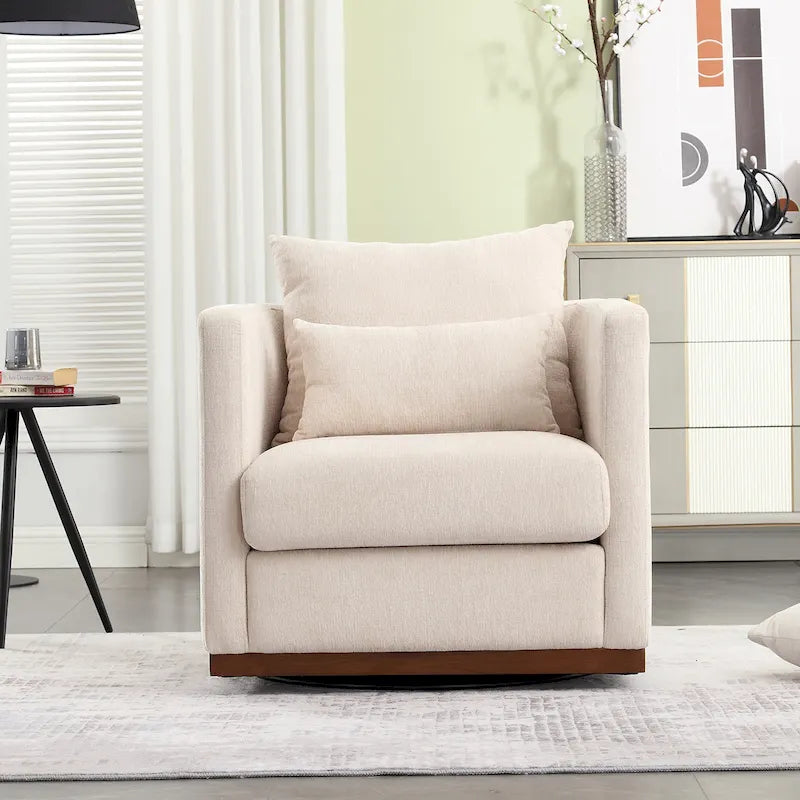 Chenille Swivel Barrel Accent Chair, Beige / Brown / Carbon Black / Dark Gray, Single Seat