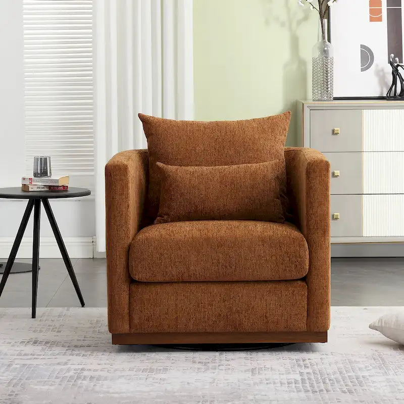 Chenille Swivel Barrel Accent Chair, Beige / Brown / Carbon Black / Dark Gray, Single Seat