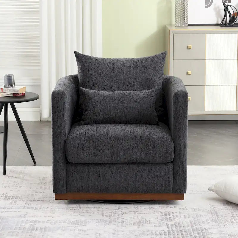 Chenille Swivel Barrel Accent Chair, Beige / Brown / Carbon Black / Dark Gray, Single Seat