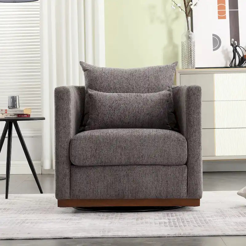 Chenille Swivel Barrel Accent Chair, Beige / Brown / Carbon Black / Dark Gray, Single Seat