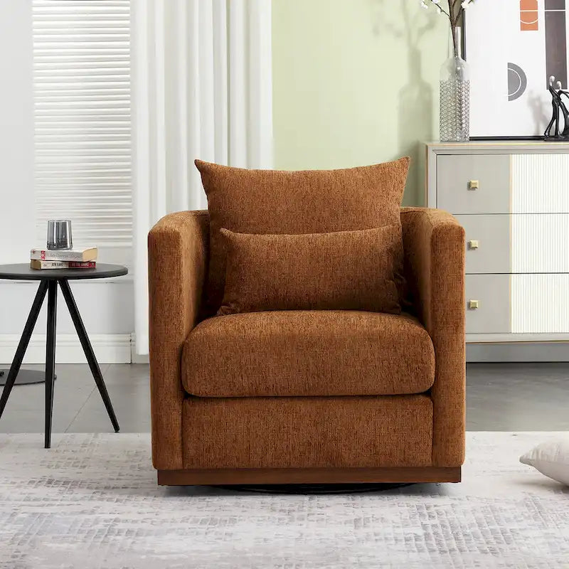 Chenille Swivel Barrel Accent Chair, Beige / Brown / Carbon Black / Dark Gray, Single Seat