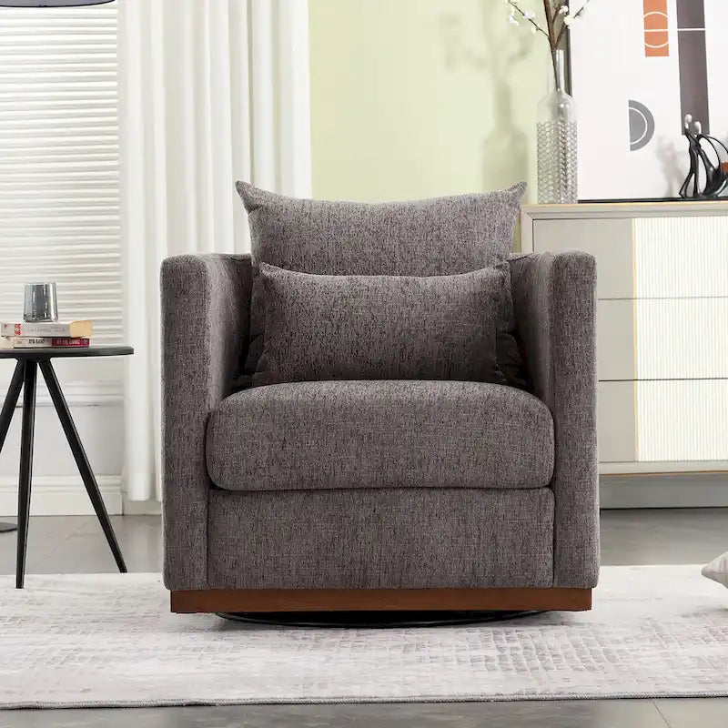 Chenille Swivel Barrel Accent Chair, Beige / Brown / Carbon Black / Dark Gray, Single Seat