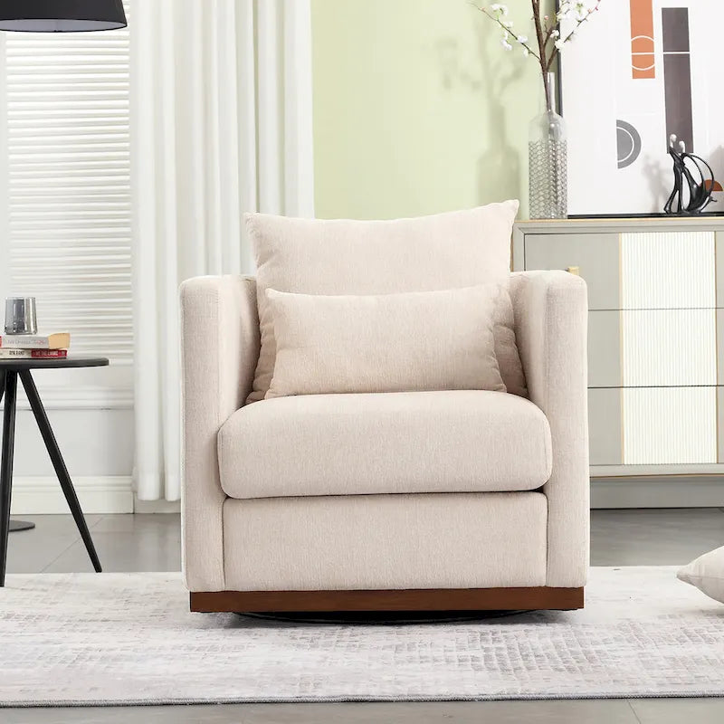Chenille Swivel Barrel Accent Chair, Beige / Brown / Carbon Black / Dark Gray, Single Seat