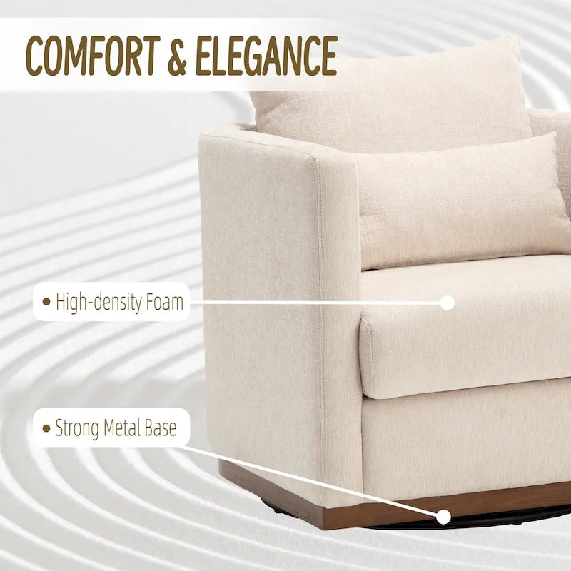Chenille Swivel Barrel Accent Chair, Beige / Brown / Carbon Black / Dark Gray, Single Seat