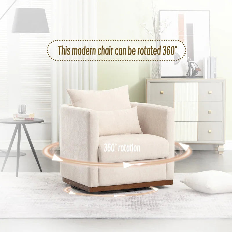 Chenille Swivel Barrel Accent Chair, Beige / Brown / Carbon Black / Dark Gray, Single Seat