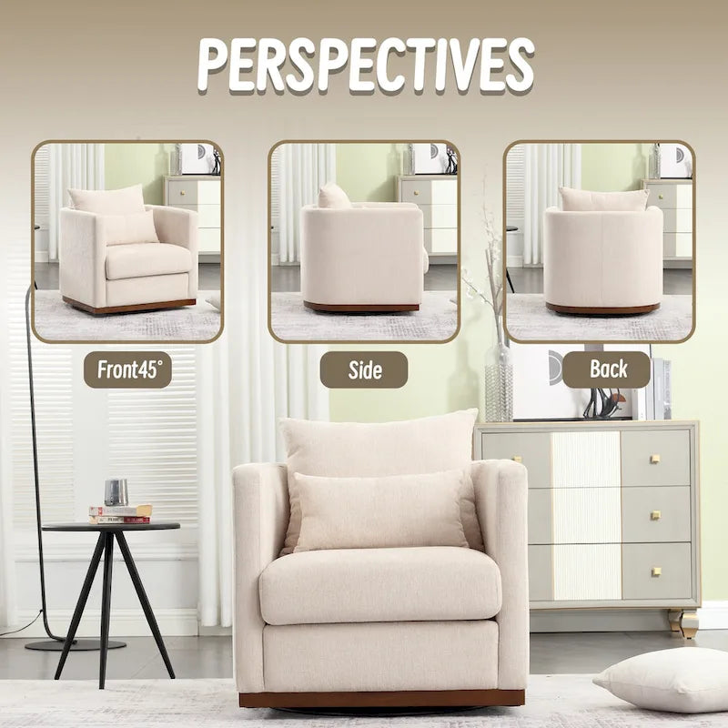 Chenille Swivel Barrel Accent Chair, Beige / Brown / Carbon Black / Dark Gray, Single Seat