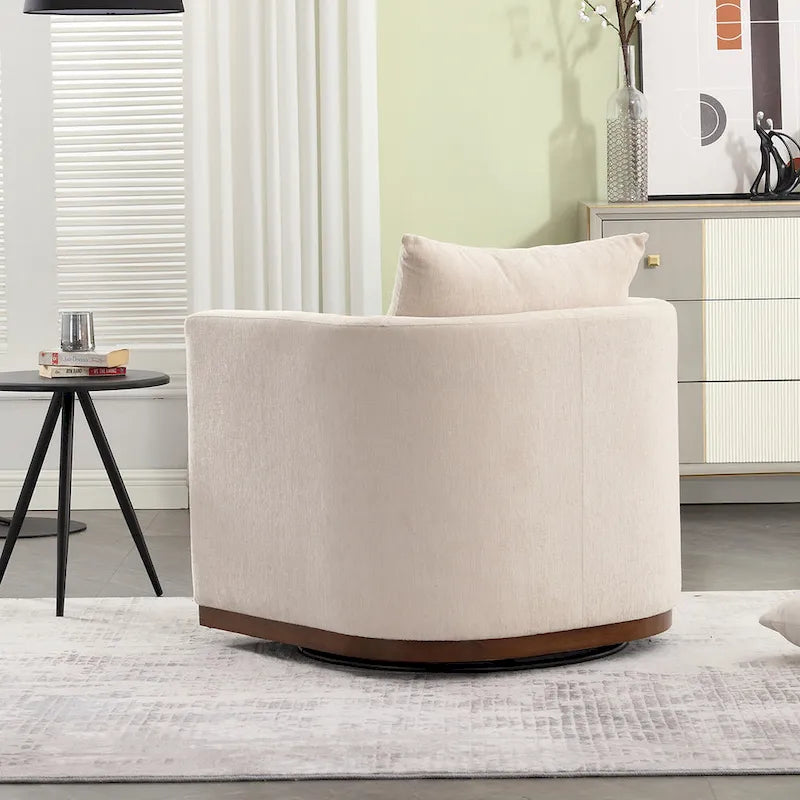 Chenille Swivel Barrel Accent Chair, Beige / Brown / Carbon Black / Dark Gray, Single Seat
