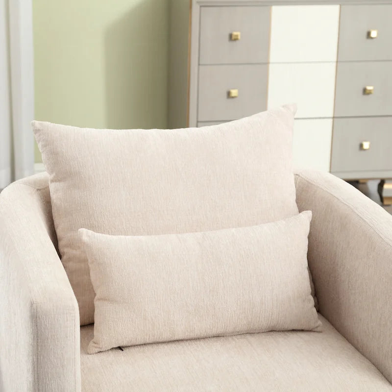 Chenille Swivel Barrel Accent Chair, Beige / Brown / Carbon Black / Dark Gray, Single Seat