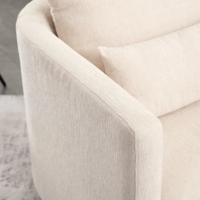 Chenille Swivel Barrel Accent Chair, Beige / Brown / Carbon Black / Dark Gray, Single Seat