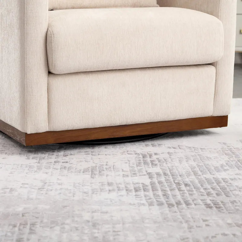 Chenille Swivel Barrel Accent Chair, Beige / Brown / Carbon Black / Dark Gray, Single Seat