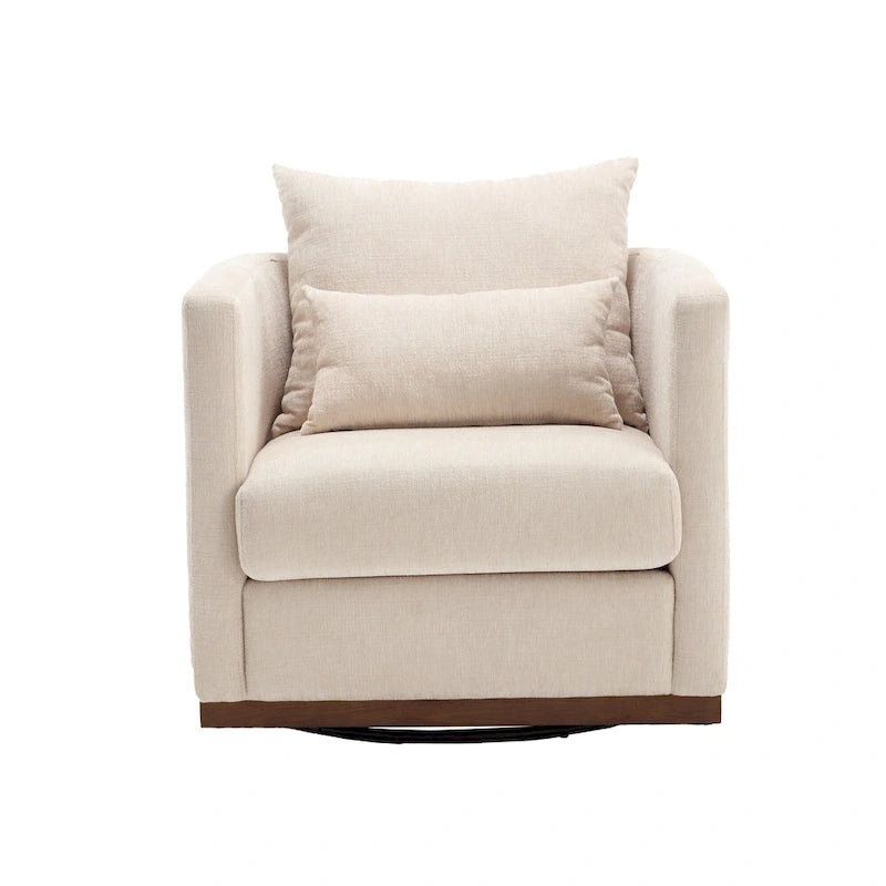 Chenille Swivel Barrel Accent Chair, Beige / Brown / Carbon Black / Dark Gray, Single Seat