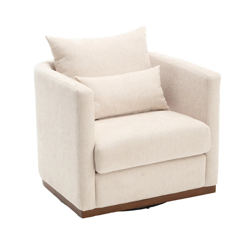Chenille Swivel Barrel Accent Chair, Beige / Brown / Carbon Black / Dark Gray, Single Seat
