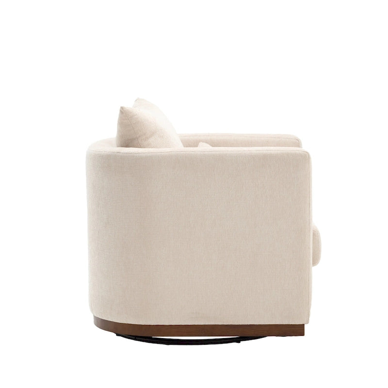 Chenille Swivel Barrel Accent Chair, Beige / Brown / Carbon Black / Dark Gray, Single Seat