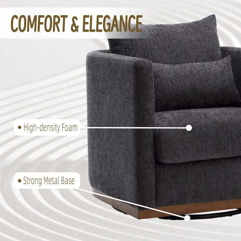 Chenille Swivel Barrel Accent Chair, Beige / Brown / Carbon Black / Dark Gray, Single Seat
