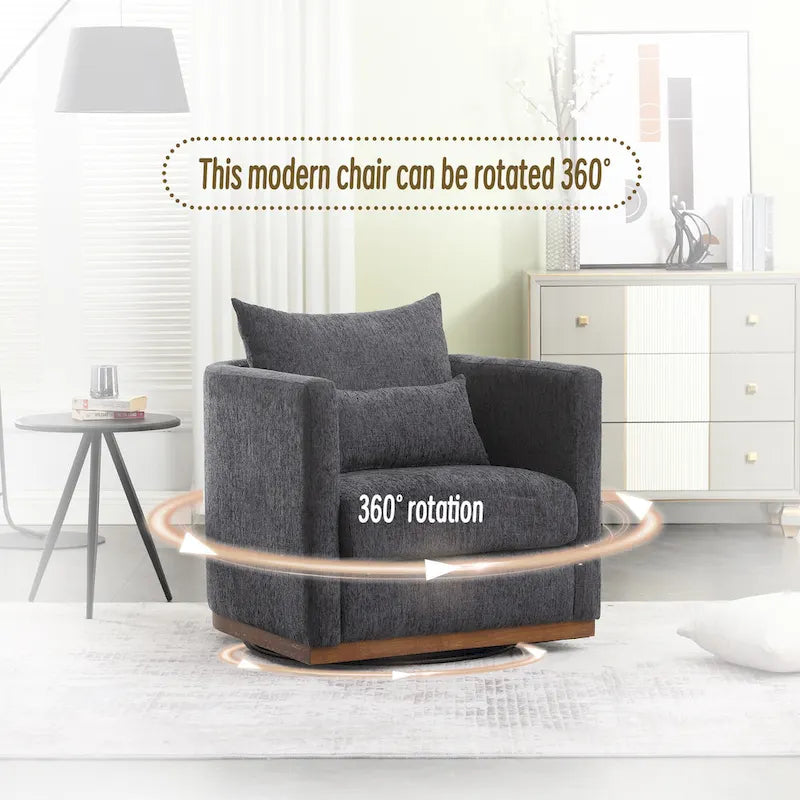Chenille Swivel Barrel Accent Chair, Beige / Brown / Carbon Black / Dark Gray, Single Seat