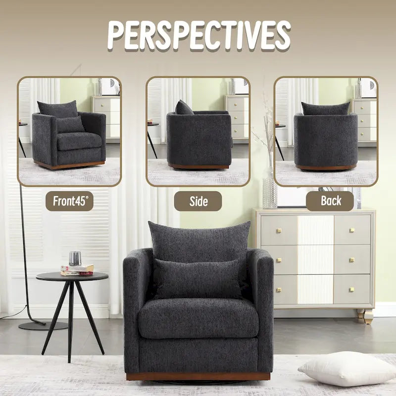 Chenille Swivel Barrel Accent Chair, Beige / Brown / Carbon Black / Dark Gray, Single Seat
