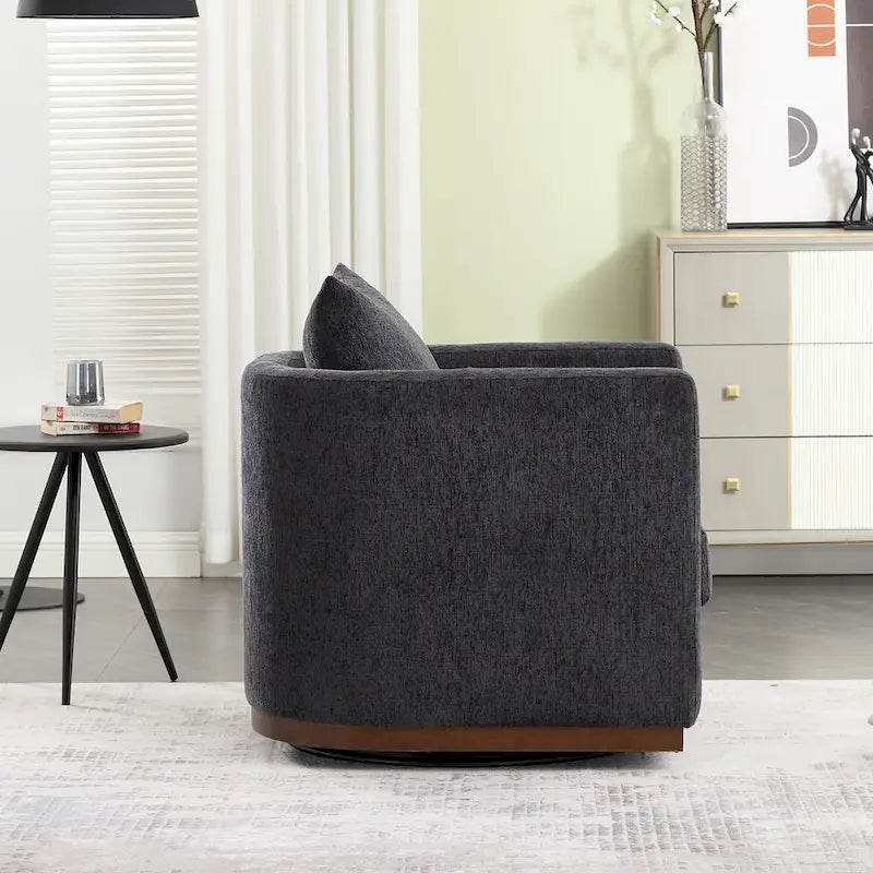 Chenille Swivel Barrel Accent Chair, Beige / Brown / Carbon Black / Dark Gray, Single Seat