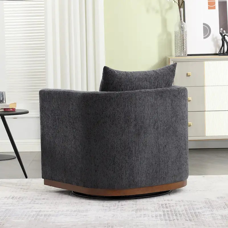 Chenille Swivel Barrel Accent Chair, Beige / Brown / Carbon Black / Dark Gray, Single Seat