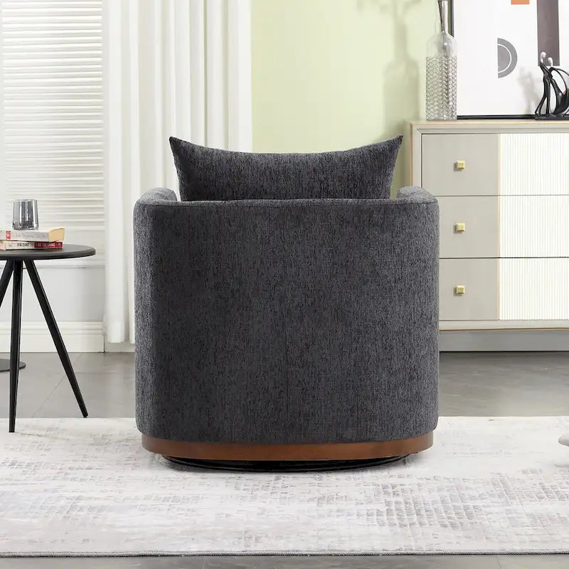 Chenille Swivel Barrel Accent Chair, Beige / Brown / Carbon Black / Dark Gray, Single Seat