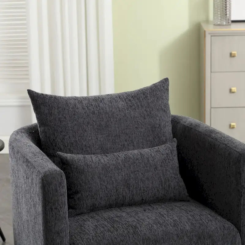 Chenille Swivel Barrel Accent Chair, Beige / Brown / Carbon Black / Dark Gray, Single Seat