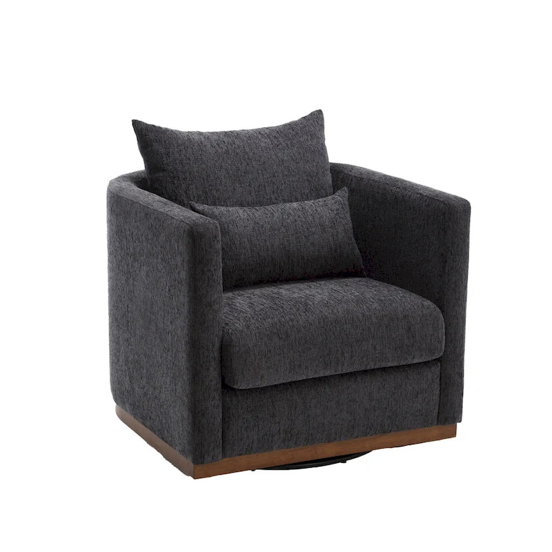 Chenille Swivel Barrel Accent Chair, Beige / Brown / Carbon Black / Dark Gray, Single Seat