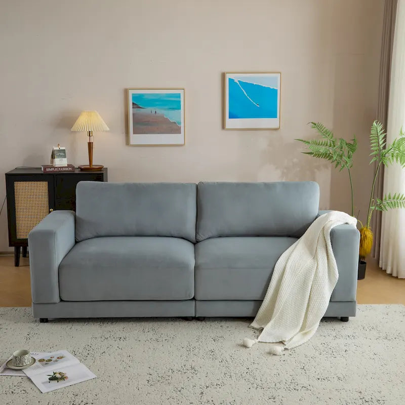 Square Arm Loveseat Sofa, 2-Seater – Light Grey / Beige / Blue