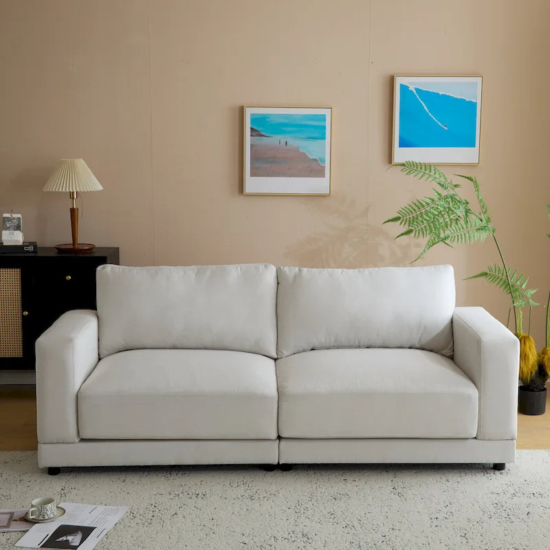 Square Arm Loveseat Sofa, 2-Seater – Light Grey / Beige / Blue
