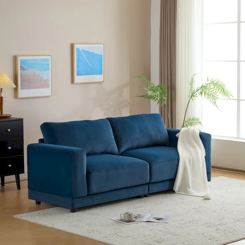 Square Arm Loveseat Sofa, 2-Seater – Light Grey / Beige / Blue