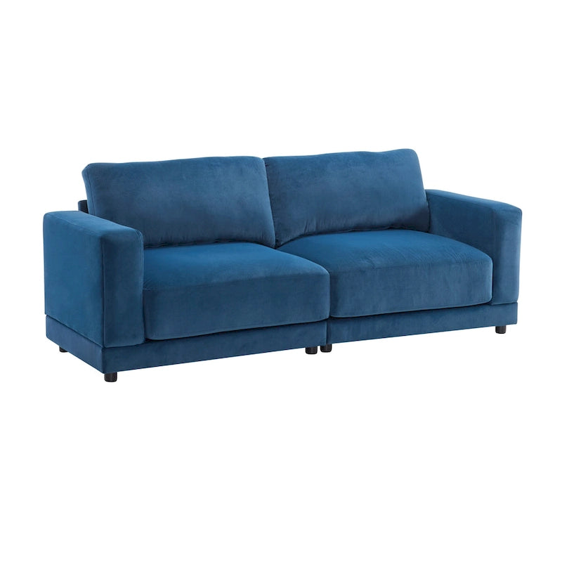 Square Arm Loveseat Sofa, 2-Seater – Light Grey / Beige / Blue
