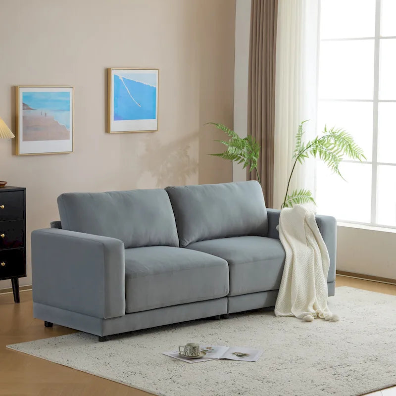 Square Arm Loveseat Sofa, 2-Seater – Light Grey / Beige / Blue