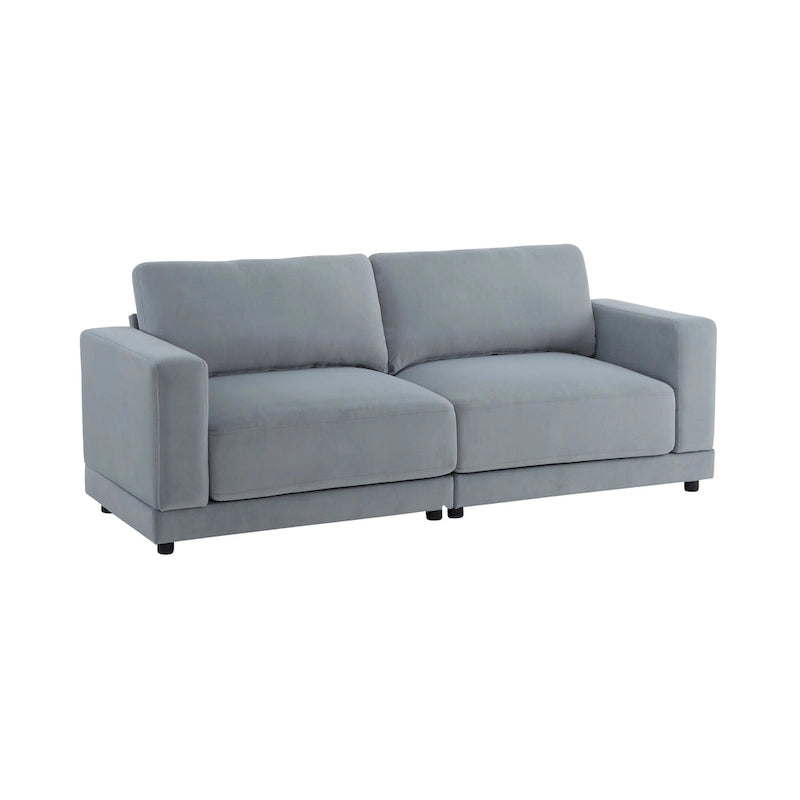 Square Arm Loveseat Sofa, 2-Seater – Light Grey / Beige / Blue