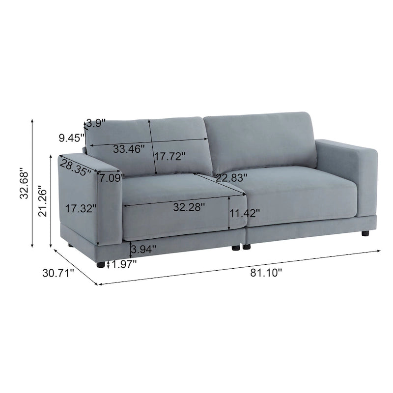 Square Arm Loveseat Sofa, 2-Seater – Light Grey / Beige / Blue