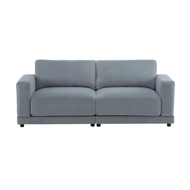 Square Arm Loveseat Sofa, 2-Seater – Light Grey / Beige / Blue