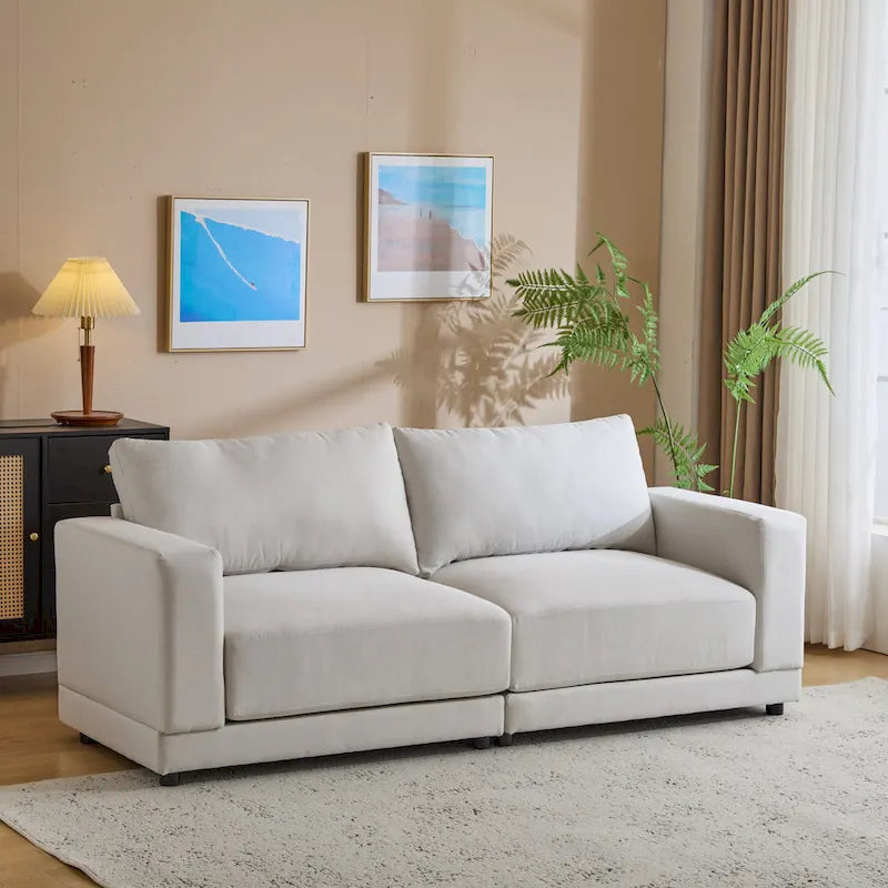 Square Arm Loveseat Sofa, 2-Seater – Light Grey / Beige / Blue