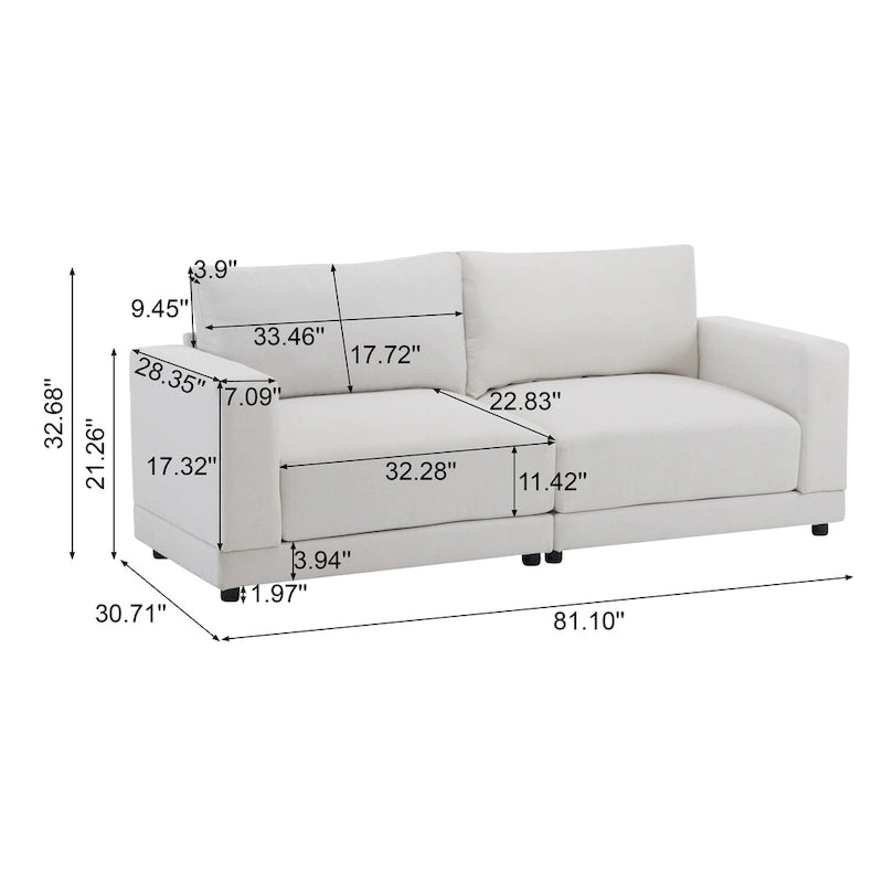 Square Arm Loveseat Sofa, 2-Seater – Light Grey / Beige / Blue