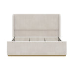 Roomfitters Queen/King Size Upholstered Bed, Corduroy Frame, Wingback Headboard, High Footboard, Light Grey
