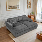 82 W Plush Corduroy Modular Sectional Sofa with Chaise Lounge