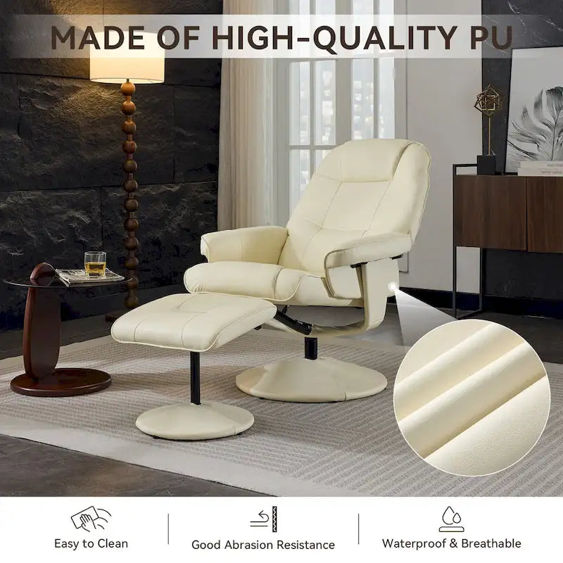 PU Leather 360 Swivel Massage Recliner Chair with Ottoman, Massage and Heated Seat, 140 Adjustable Backrest