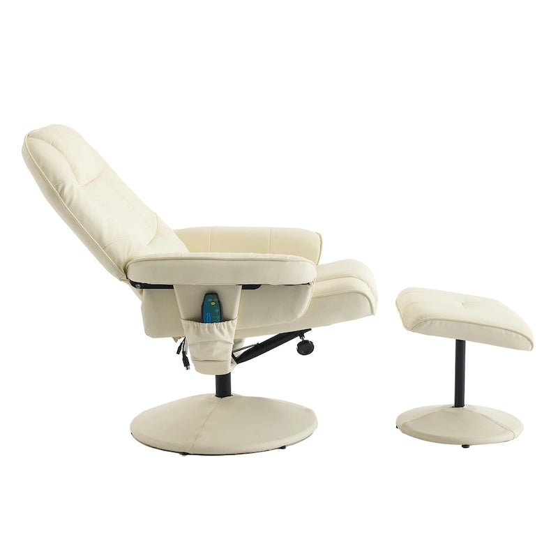 PU Leather 360 Swivel Massage Recliner Chair with Ottoman, Massage and Heated Seat, 140 Adjustable Backrest